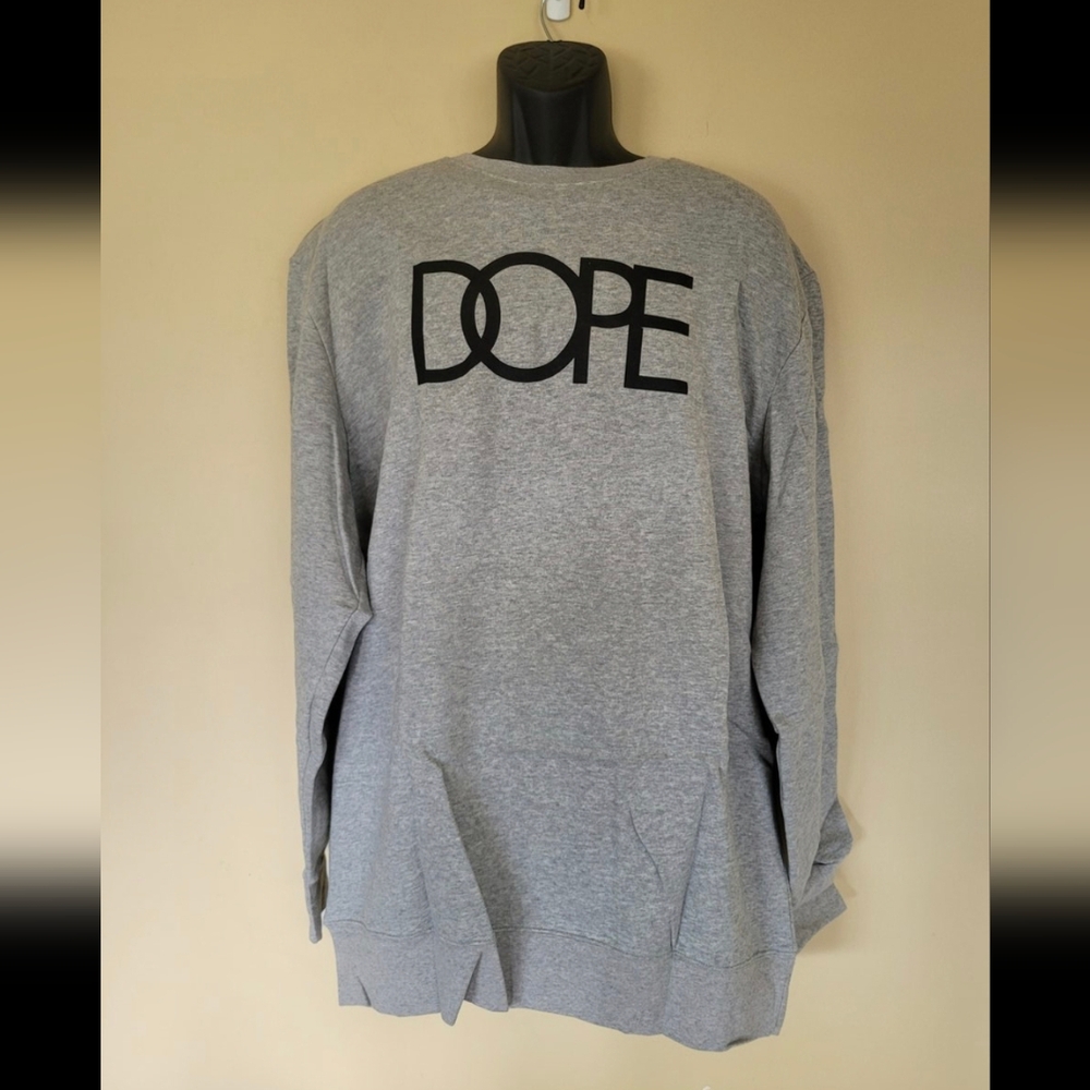 Light Gray Crewneck Sweater with Bold DOPE Text mens 3xl